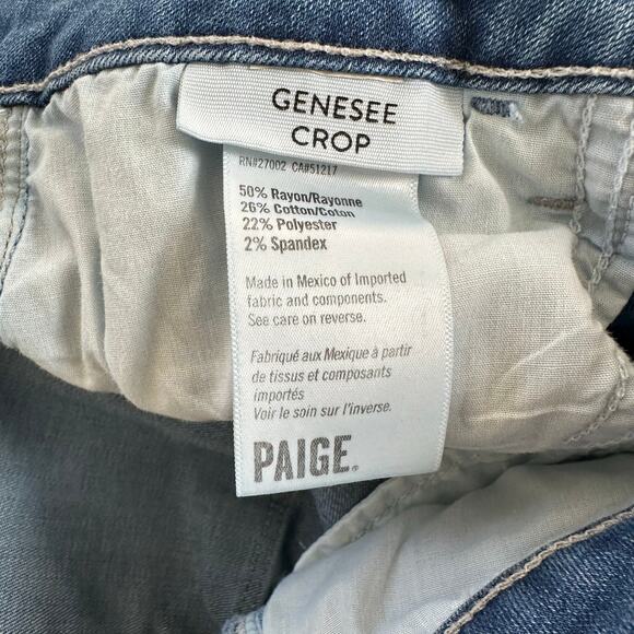 Paige Women's Wide Leg Denim Genesse Crop Dark Wash Size 28Wx26L - Picture 4 of 12
